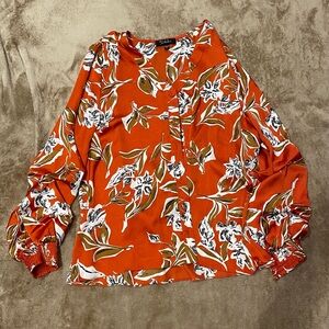 RD + Koko Women’s Large Boho Floral Print Top Long Sleeve Smocked Cuffs